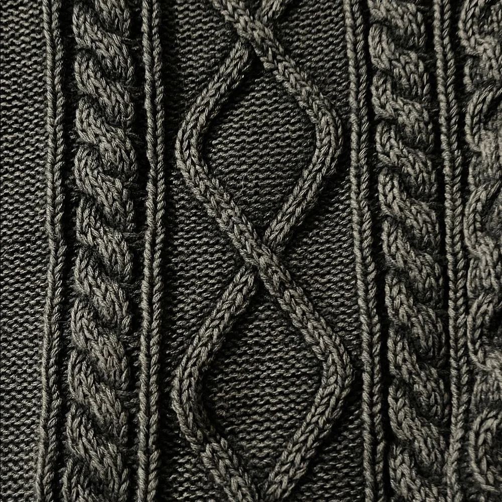 LL Bean Signature Men's Dark Gray Cable Knit Cardigan - Picture 3 of 9